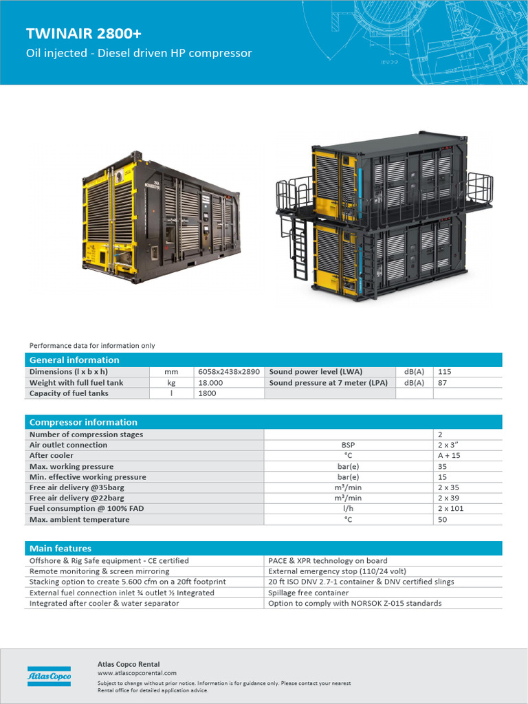 Atlas Copco TWINAIR 2800+ Compressor Specs | PDF | Energy Technology