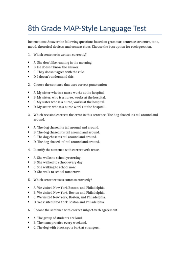 8th Grade Language Test Practice | PDF | Linguistics | Language Mechanics