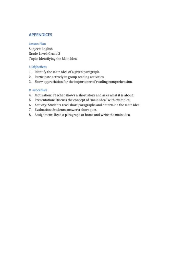 Grade 3 Main Idea Lesson Plan | PDF