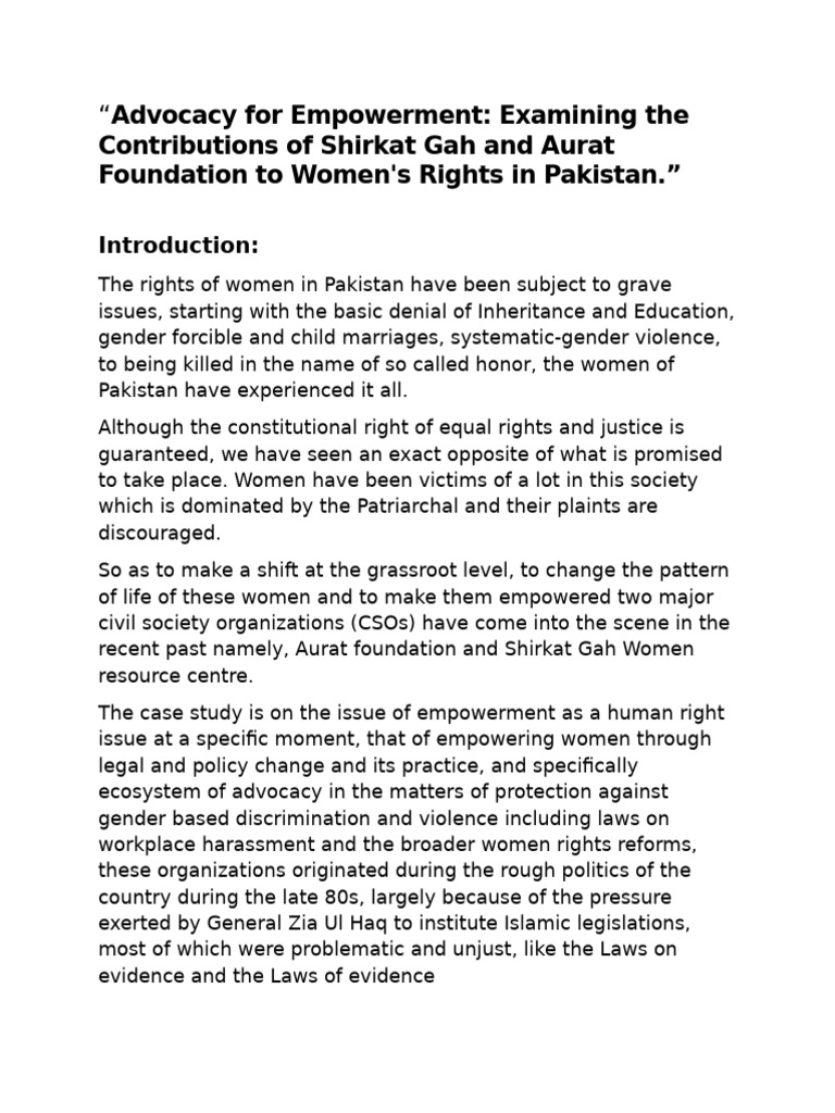 Women's Rights Advocacy in Pakistan | PDF | Empowerment | Governance