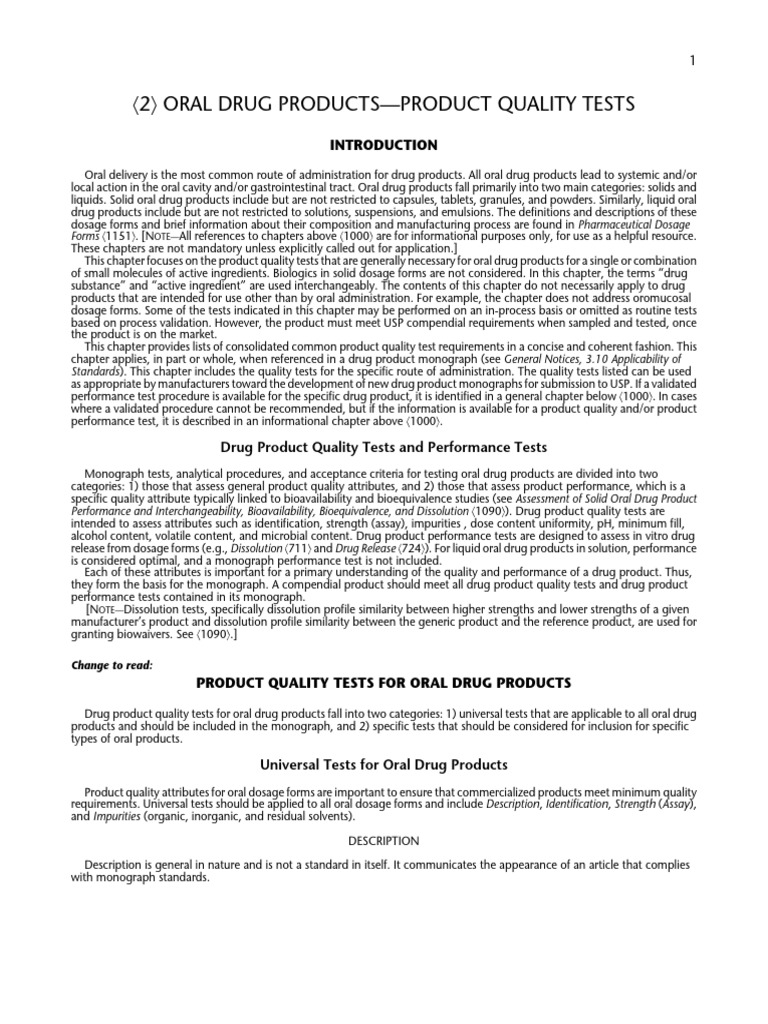 Oral Drug Product Quality Tests | PDF | Tablet (Pharmacy ...