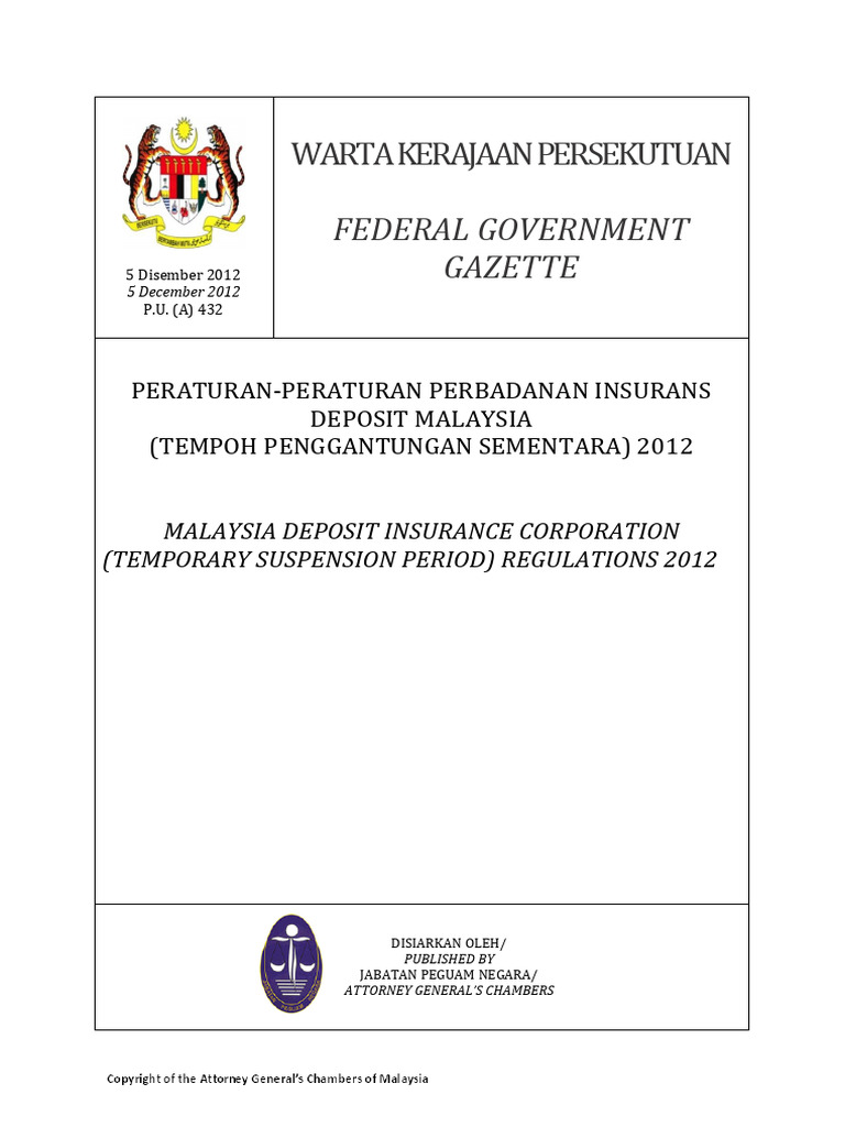 Malaysia Deposit Insurance Corporation (Temporary Suspension Period ...