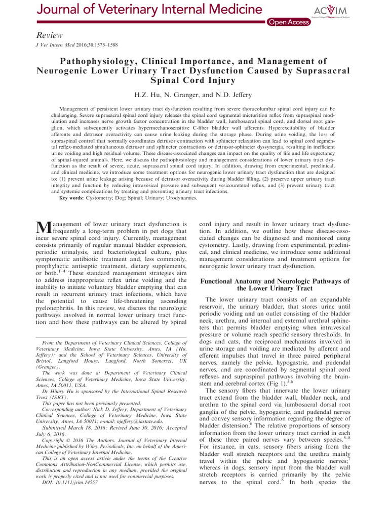 Veterinary Internal Medicine - 2016 - Hu - Pathophysiology Clinical ...