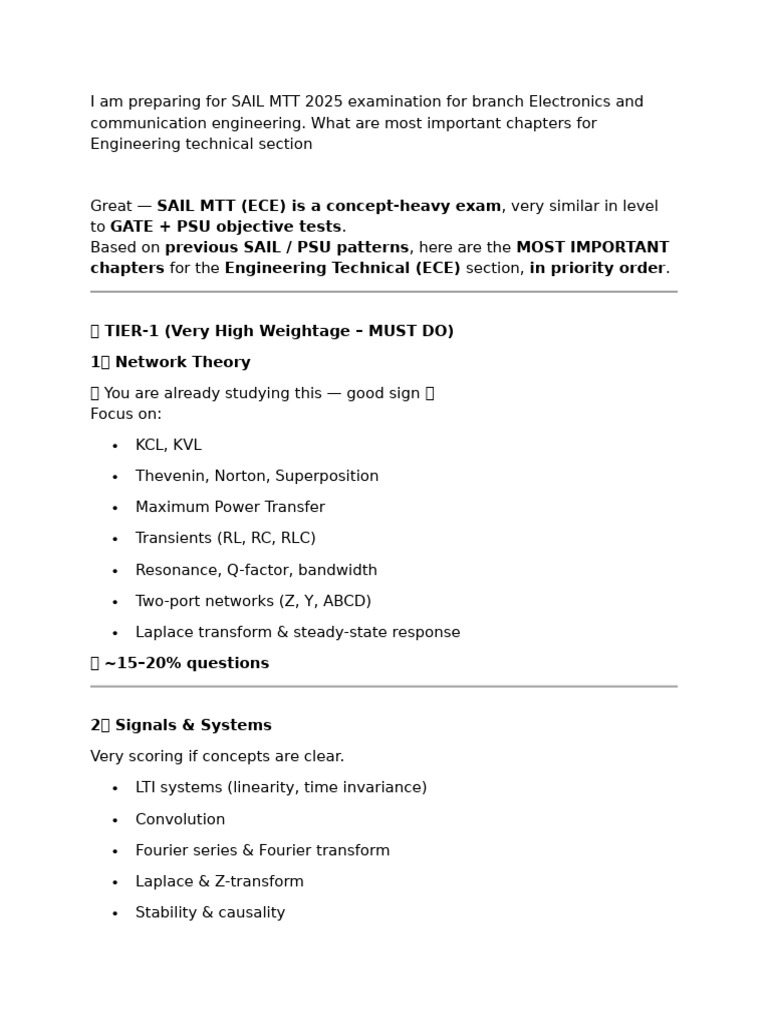 Key Chapters for SAIL MTT 2025 ECE Exam | PDF | Electronic Engineering ...