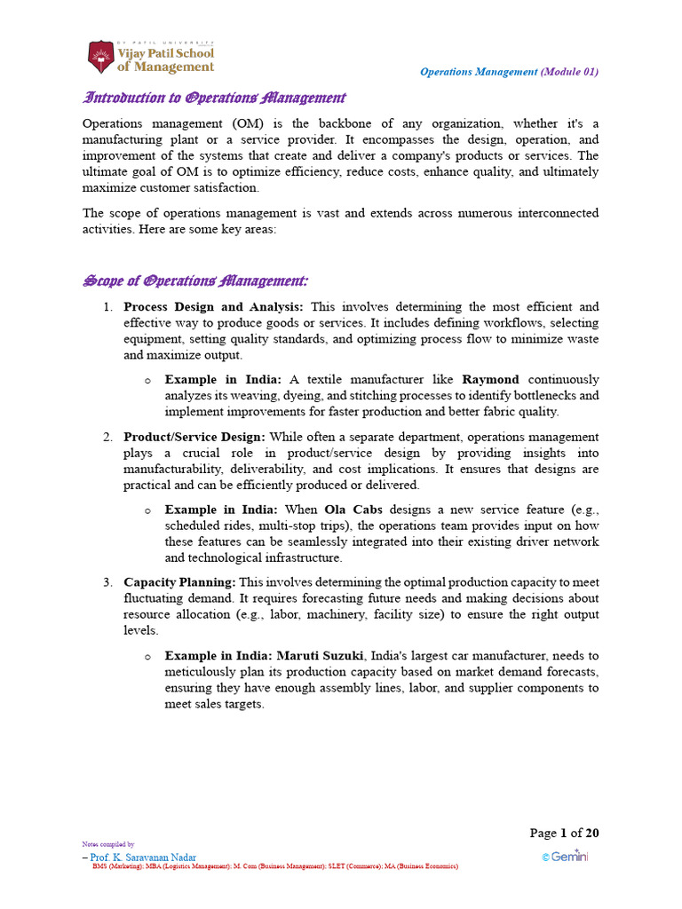 Operations Management - Unit 01 | PDF | Operations Management | Logistics