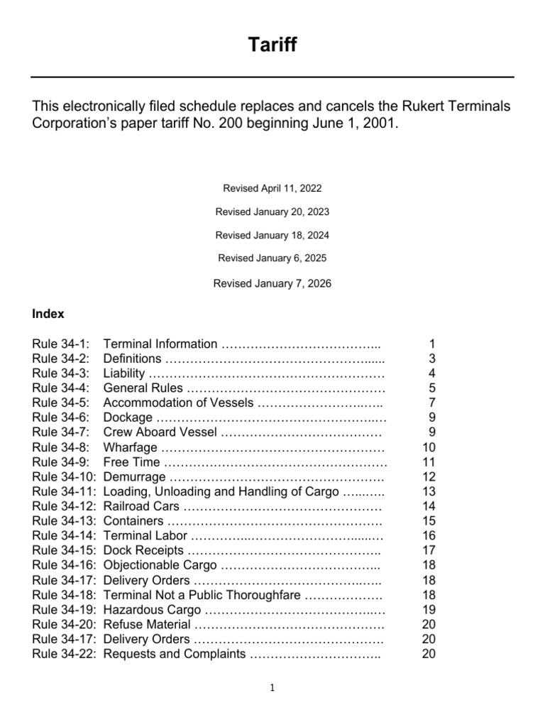 Rukert Terminals Corporation Tariff Rules | PDF | Cargo | Freight Transport