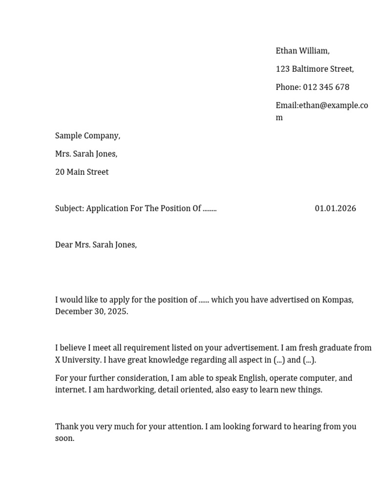Job Application Letter Template | PDF