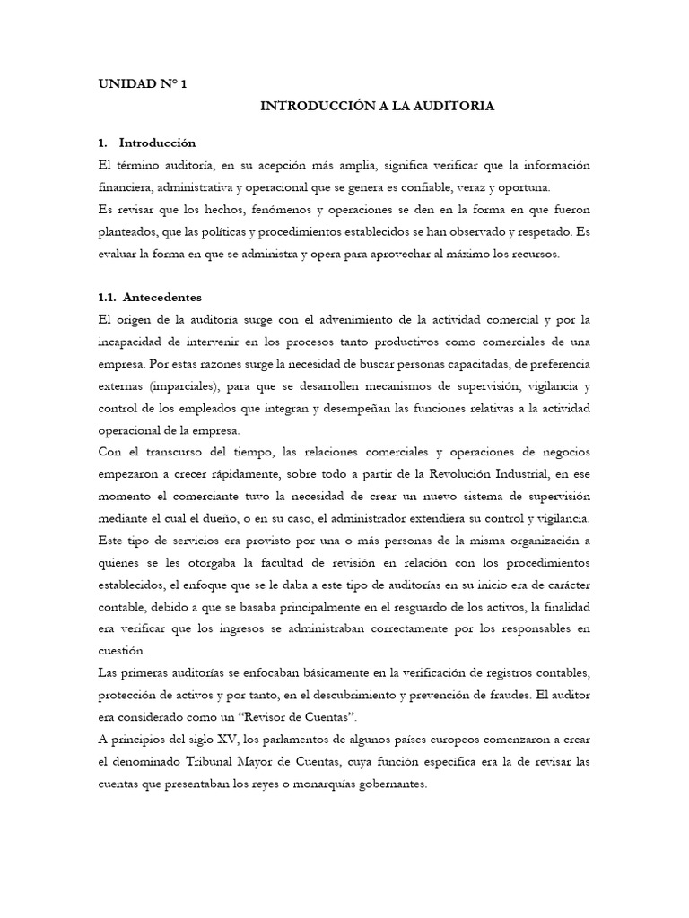 UNIDAD N ° 1 p auditoría financiera nivel | PDF | Auditoría | Contralor