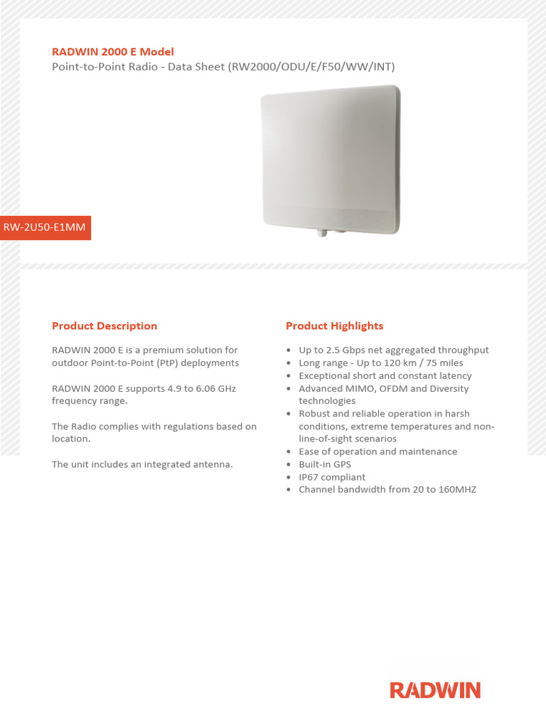RADWIN 2000 E Point-to-Point Radio | PDF | Duplex (Telecommunications ...
