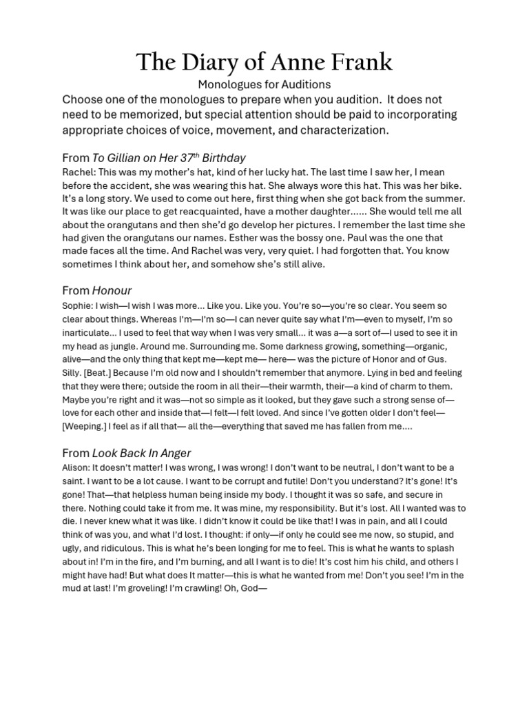 Audition Monologues from Classic Plays | PDF
