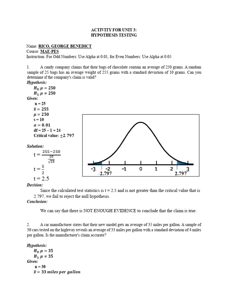 RICO, GEORGE BENEDICT_Activity on Unit 3 Hypothesis Testing | PDF ...