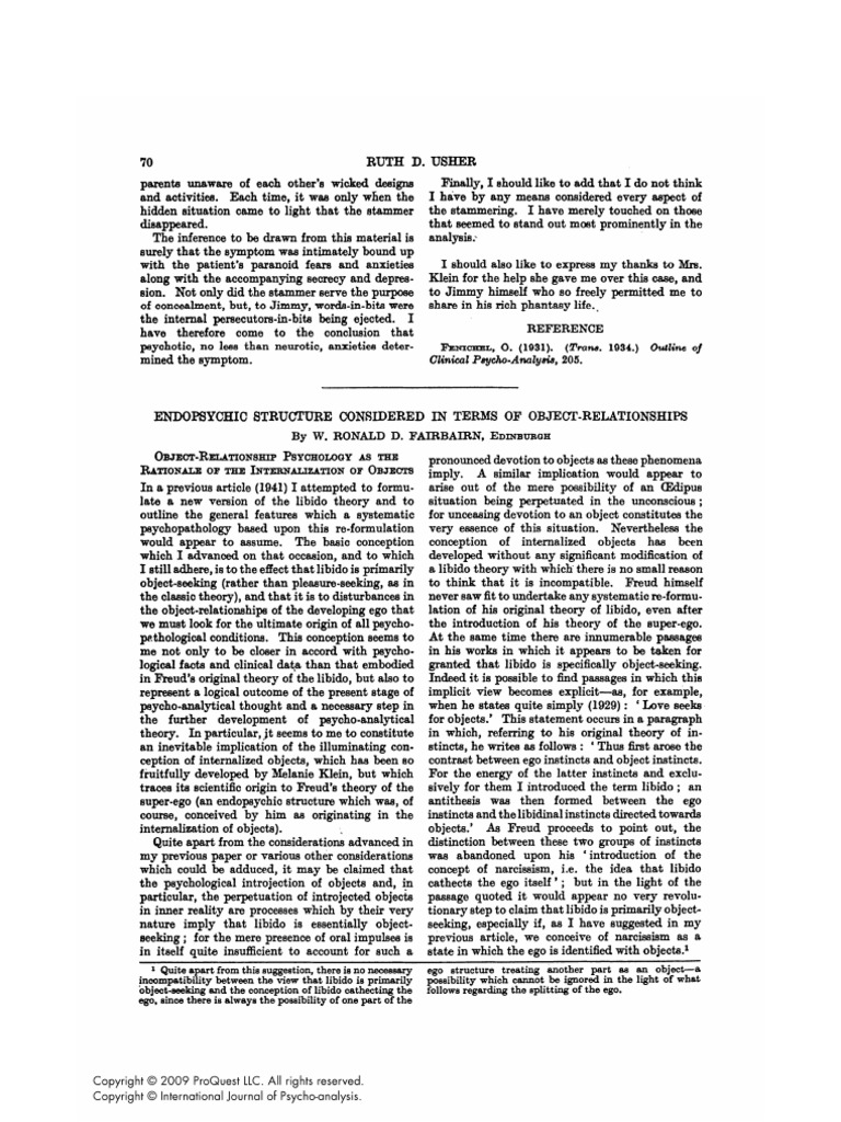 Fairbairn, W. R. D. 1944. “Endopsychic Structure Considered in Terms of ...