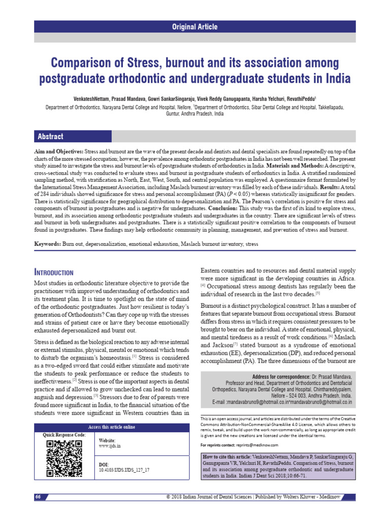 Stress and Burnout in Orthodontic Students | PDF | Occupational Burnout ...