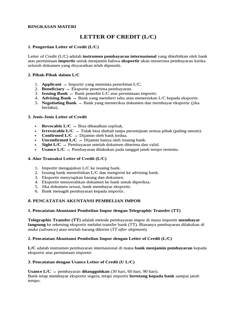 Panduan Lengkap Letter of Credit (L/C) | PDF