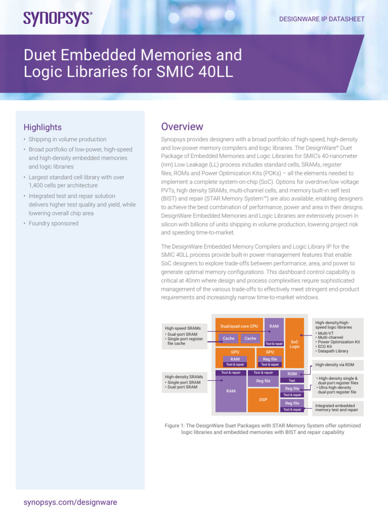 DesignWare IP for SMIC 40nm SoCs | PDF | System On A Chip | Computer Memory