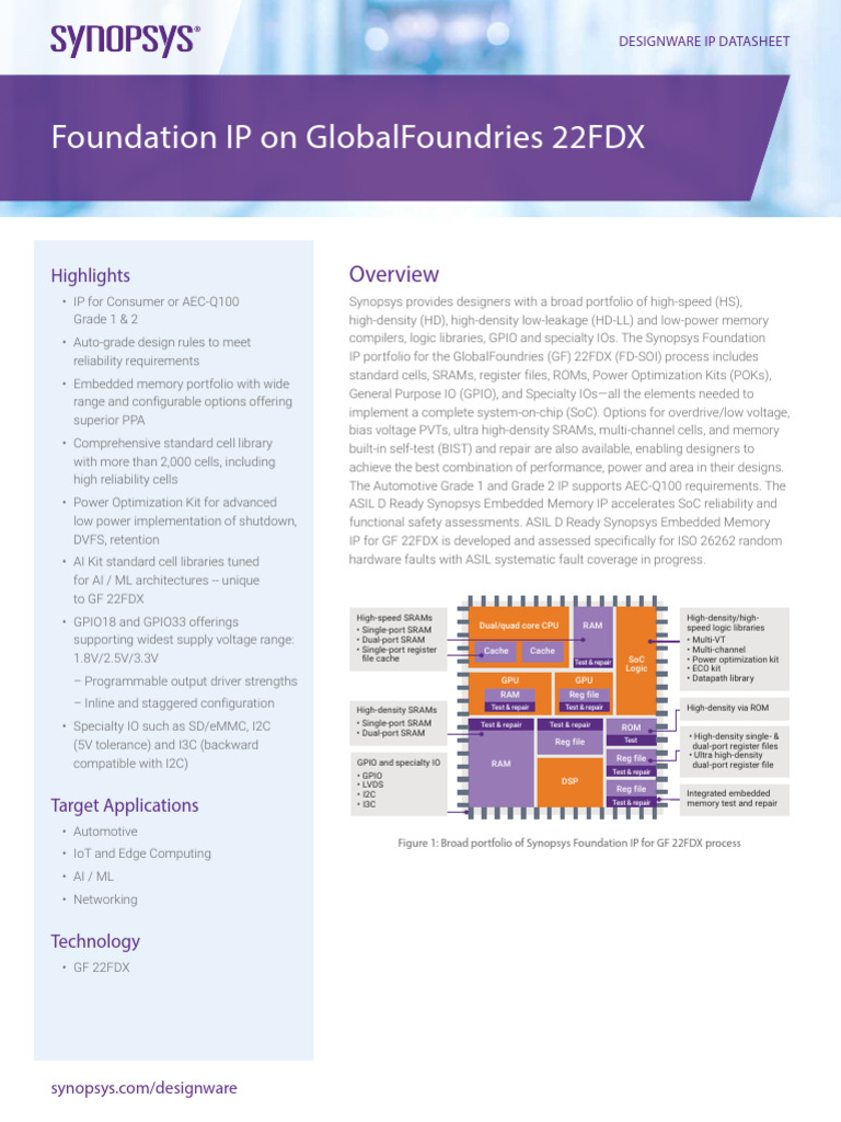 22FDX_GF_DS | PDF | System On A Chip | Embedded System