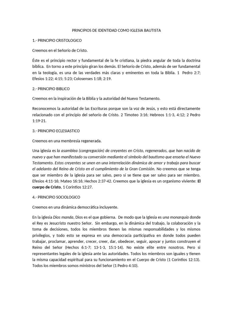 Principios de Identidad en la Iglesia Bautista | PDF | Iglesia ...