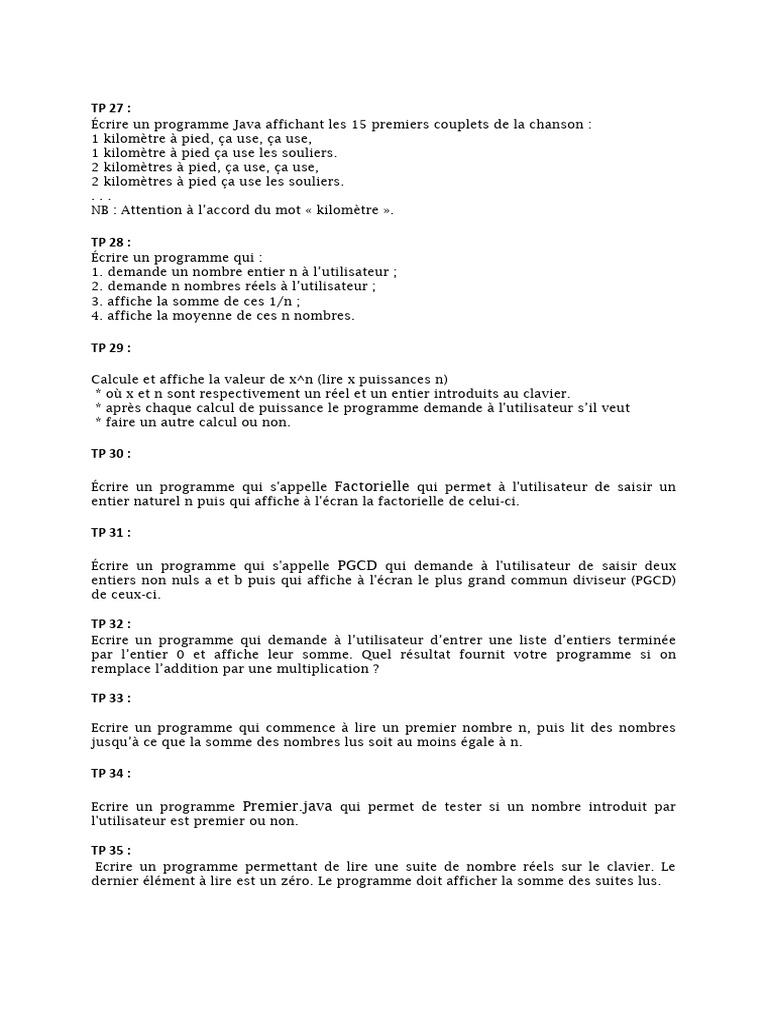 Programmes Java : Exercices de base | PDF | Entier naturel | Somme ...
