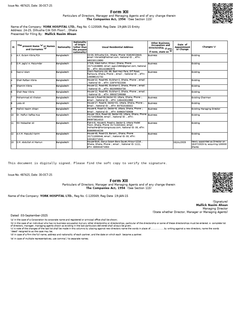 RJSC - Form-XII Director | PDF | Bengal | Bangladesh