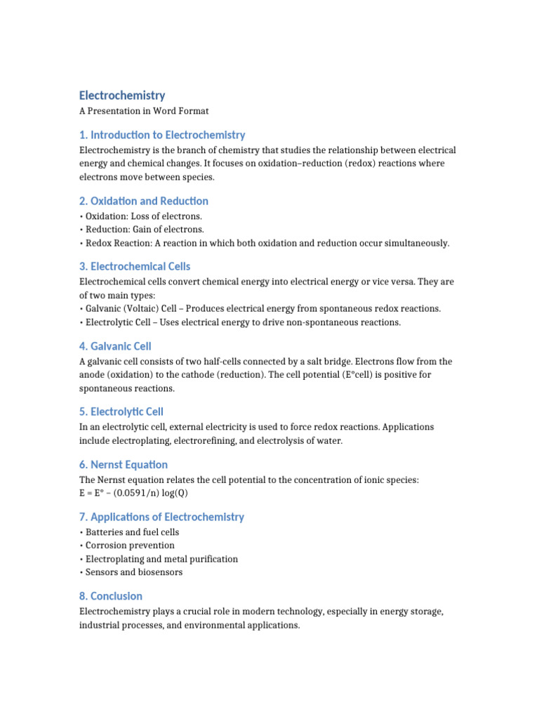Introduction to Electrochemistry Basics | PDF