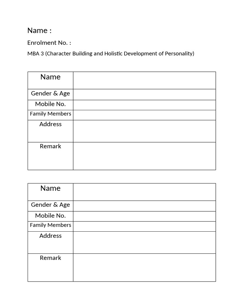 MBA 3 Enrollment Form Template | PDF