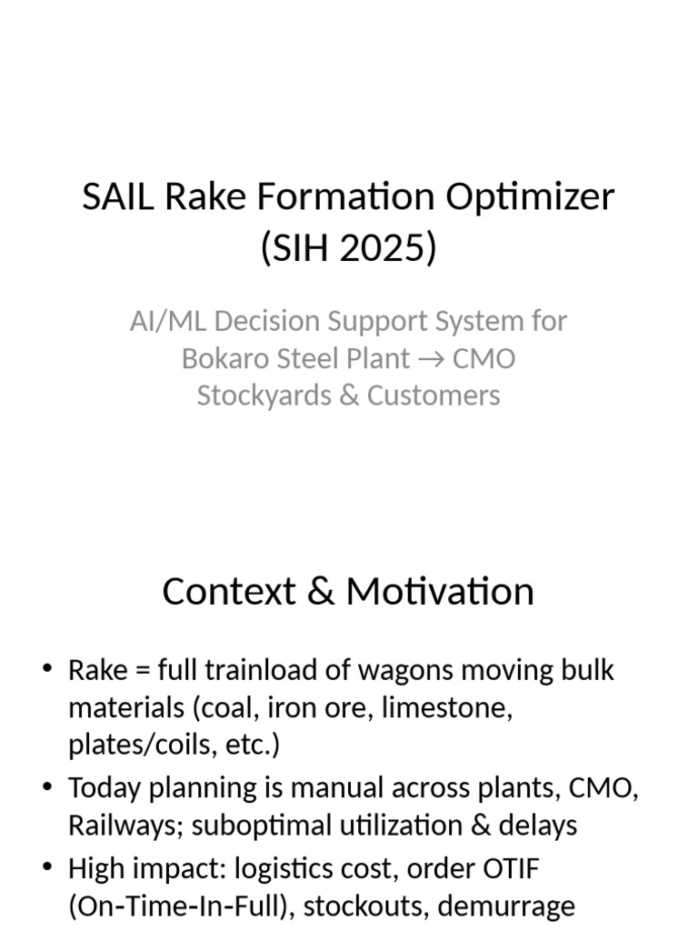 AI/ML Rake Formation Optimization System | PDF