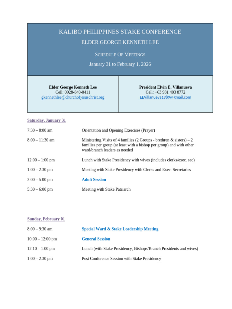 Kalibo Stake Conference Schedule 2026 | PDF | Latter Day Saint Movement ...