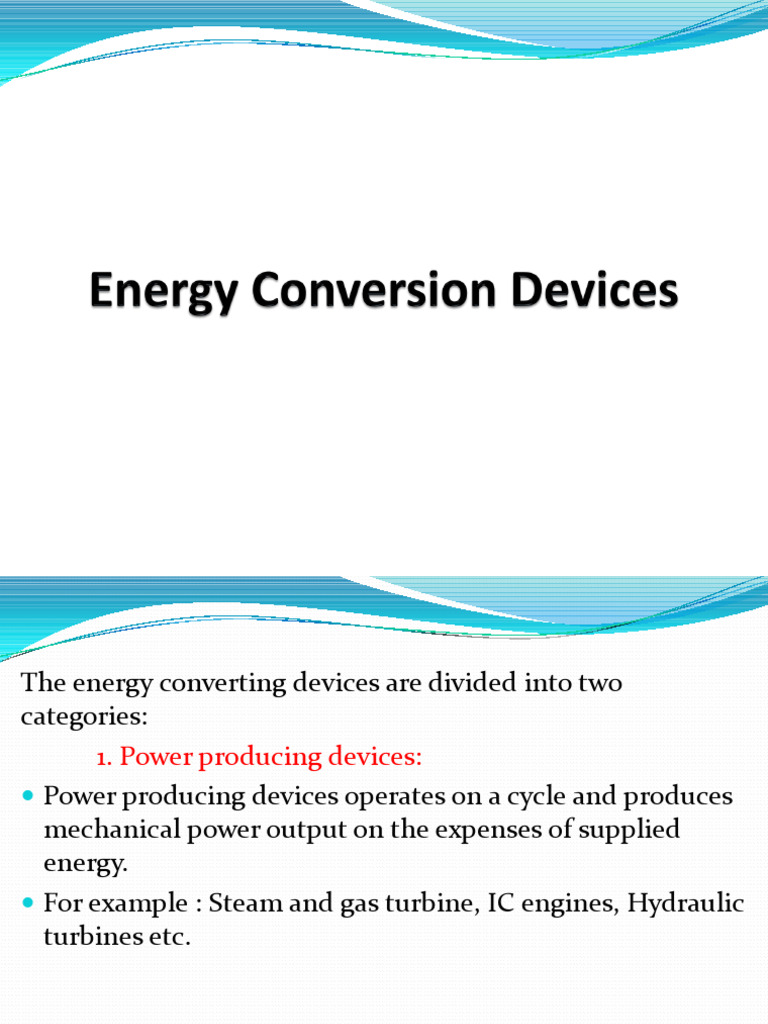 Overview of Energy Conversion Devices | PDF | Pump | Turbine