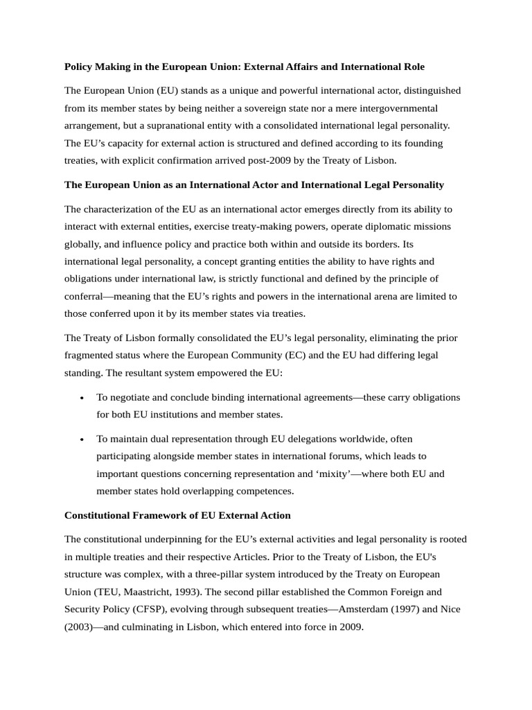 EU Policy Making: External Affairs Overview | PDF | European Union | Treaty