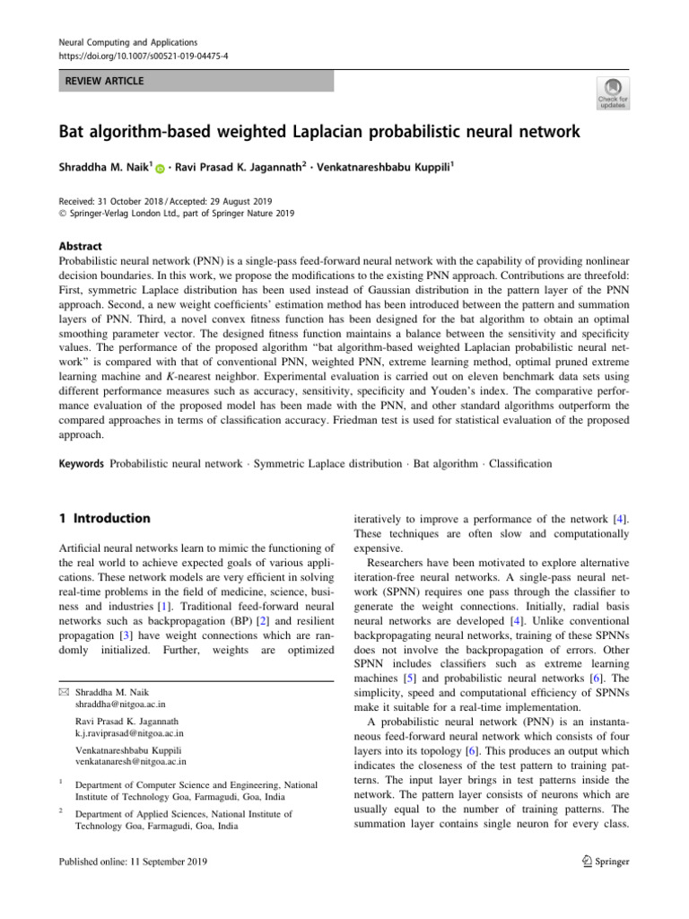 Bat Algorithm for Weighted PNN Optimization | PDF | Sensitivity And ...