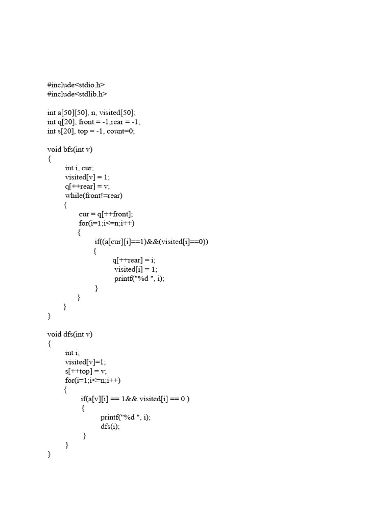C Program for Graph Traversal Methods | PDF