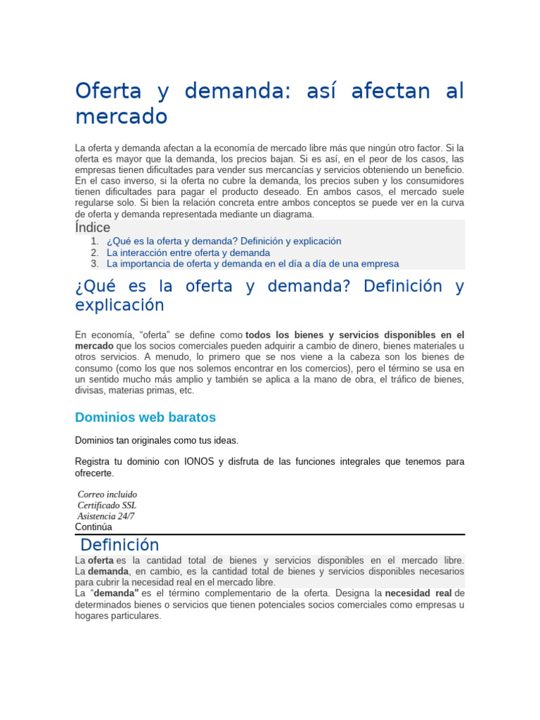 Oferta y Demanda en el Mercado Económico | PDF | Oferta (economía ...