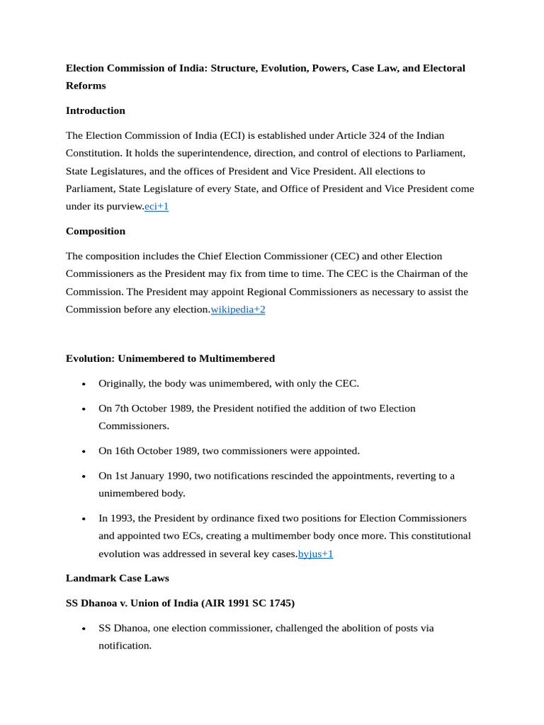 Election Commission of India: Structure & Reforms | PDF | Government ...