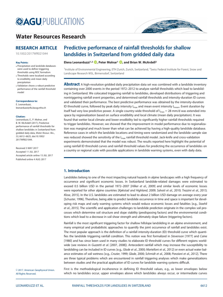 Predictive Performance of Rainfall Thresholds for Shallow Landslides in ...