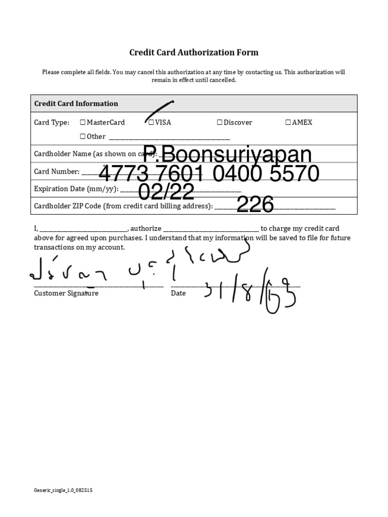 Credit Card Authorization Form Template | PDF