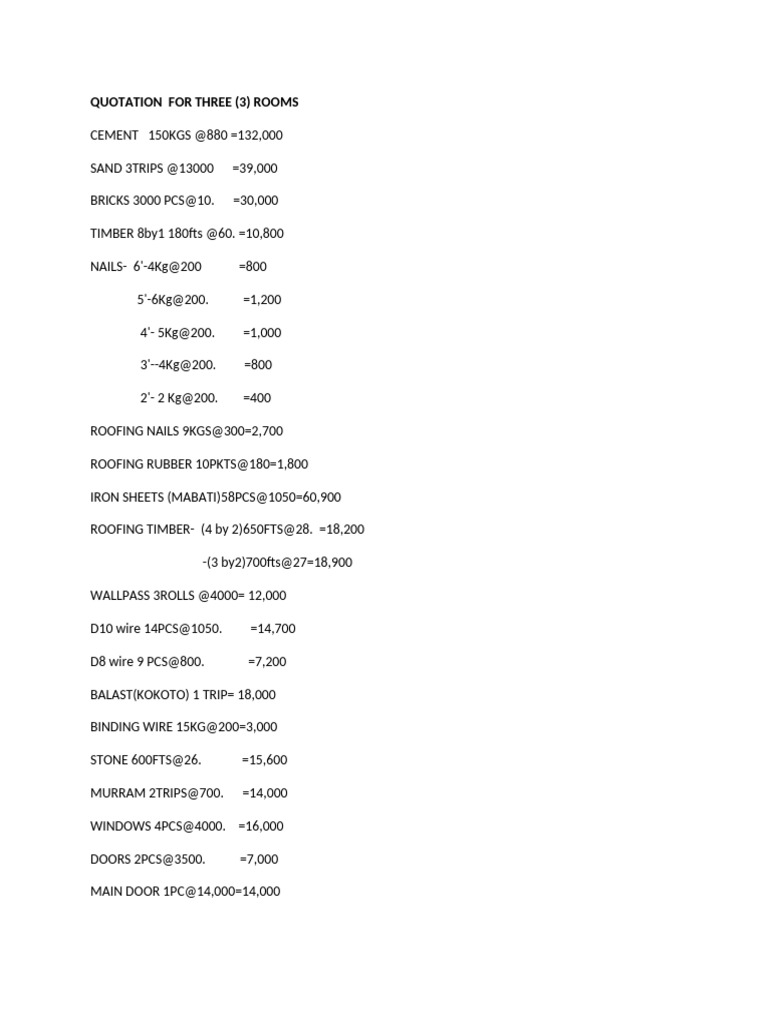 Building Materials Quotation Breakdown | PDF