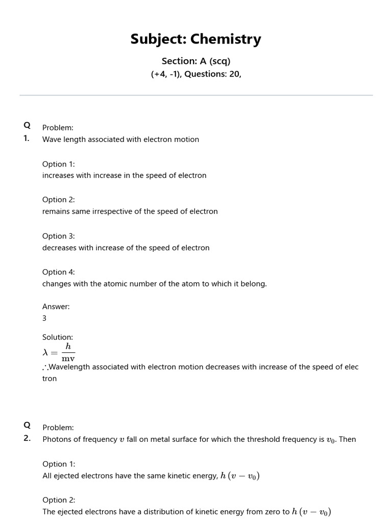 Chemistry Problems on Photoelectric Effect | PDF | Photoelectric Effect ...