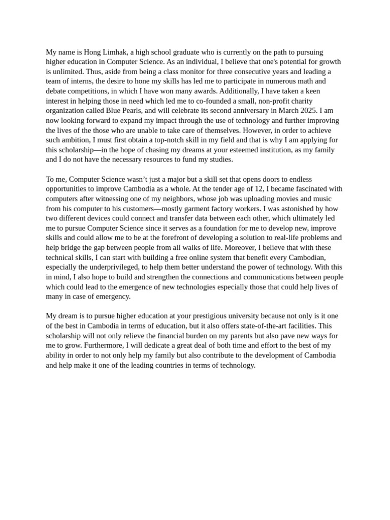 Scholarship Application for Computer Science | PDF