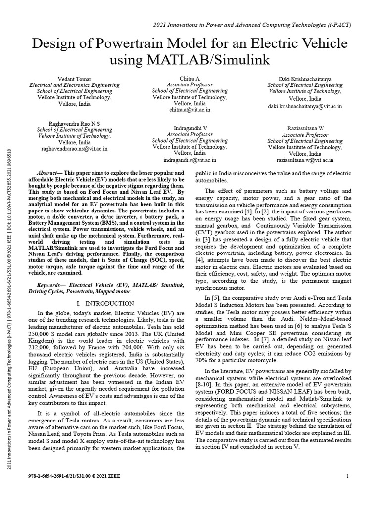 EV Powertrain Model in MATLAB/Simulink | PDF | Electric Motor ...