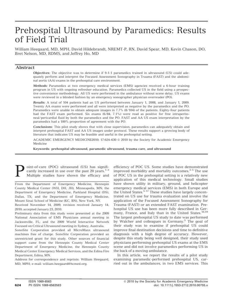 Paramedic Ultrasound in Prehospital Care | PDF | Emergency Medical ...