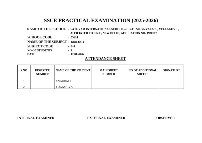 SSCE Biology Practical Exam 2026 | PDF