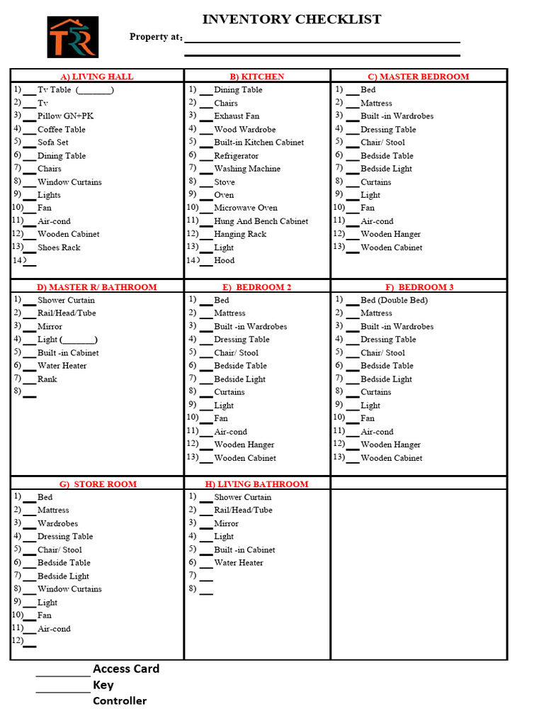 Comprehensive Home Inventory Checklist | PDF | Bed | Bedroom