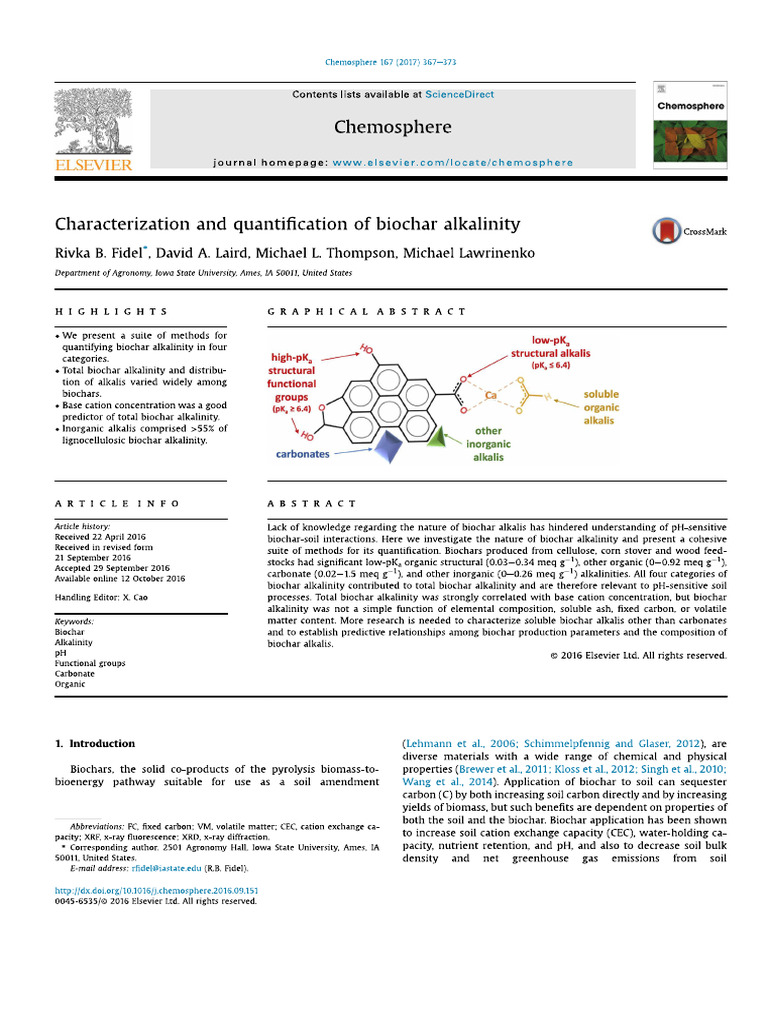 Characterization and Quantification of Biochar Alkalinity 2017 | PDF