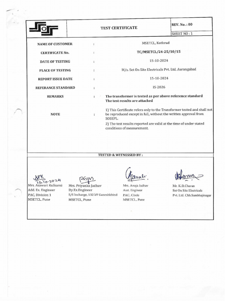 Final Test Report Sr. No. 1255 - 11356 | PDF