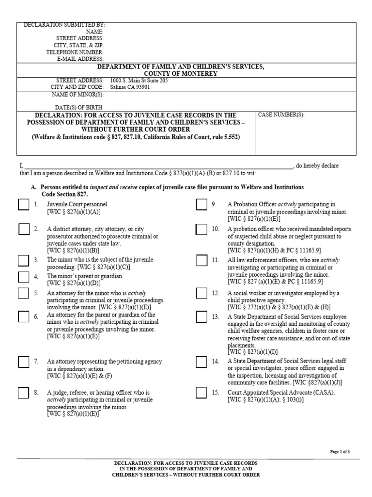 Access to Juvenile Case Records Form | PDF | Legal Guardian | Child ...