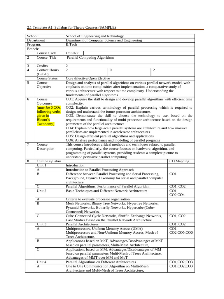 Parallel Computing Algorithms Syllabus | PDF | Parallel Computing ...