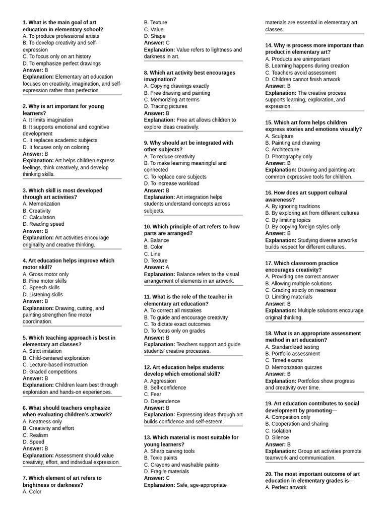 Arts First Quiz Ak | PDF | Creativity | Curriculum