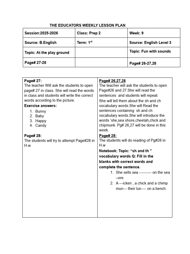 Prep 2 Lesson Plan: Fun with Sounds | PDF
