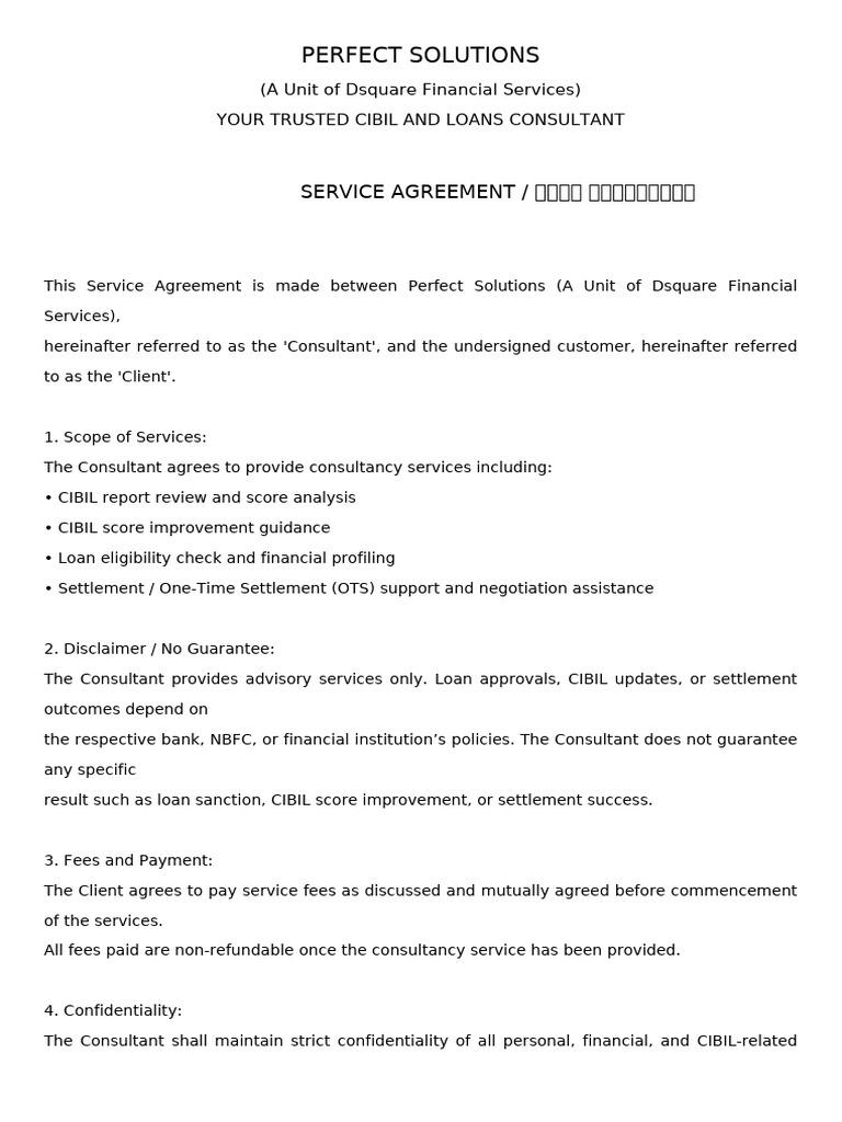 Perfect Solutions Service Agreement | PDF