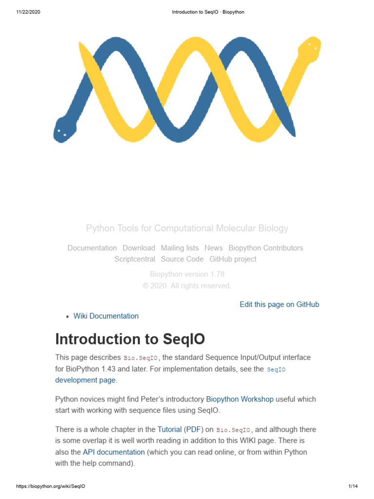 Biopython SeqIO: Sequence I/O Guide | PDF | Bioinformatics | Computer ...